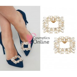 Set 2 agrafe cu clips si cristale din sticla pentru pantofi LS8175 Aurii